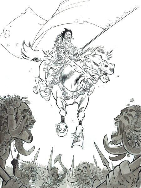 Pierre ALARY | Conan le Cimmérien — Illustration n°4 - Conan à cheval portant drapeau — Page 